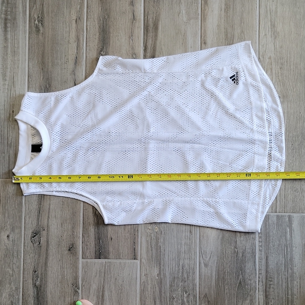 Adidas Crew neck White Black Stripes mesh tank top Size Small - Picture 6 of 9